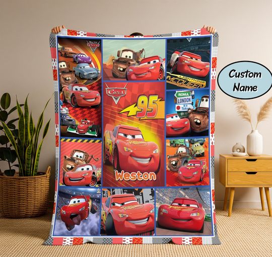 Custom Name Lightning McQueen Blanket, Disney Home Decor, Disney cars blanket, Baby Shower Gift Blanket, Lightning McQueen Tow Mater Blanket