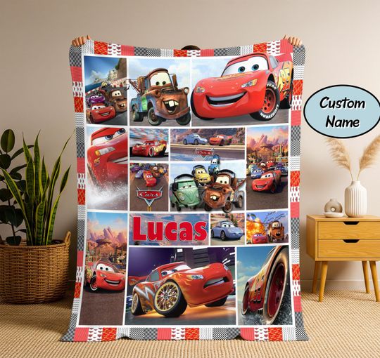 Custom Name Lightning McQueen Blanket, Disney Home Decor, Birthday Gift for Kid, Disney cars blanket, Baby Shower Gift Blanket