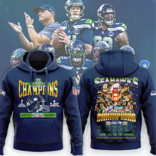 Discover Seattle Seahawkss Super B.owl LX Champions 2026 For Fan  All Over Hoodie Limited