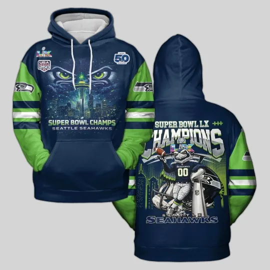 Discover 2026 Seattle Seahawkss Super B.owl LX Champions All Over Hoodie Limited Tee