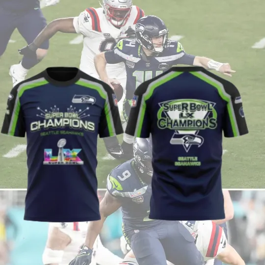 Discover Seattle Seahawkss 2026 Super B.owl Champions All Over Print TShirt - S to 5XL