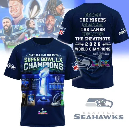 Discover Seattle Seahawkss 2026 Super B.owl LX Champions  All Over Print TShirt