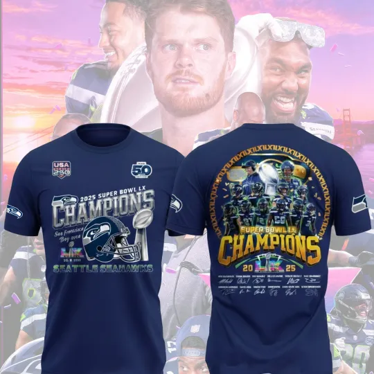 Discover Seattle Seahawkss 2026 2X Super B.owl LX Champions  All Over Print TShirt