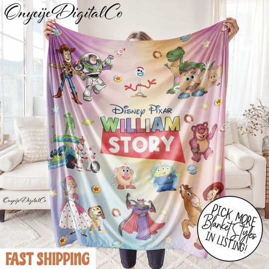 Discover Personalized Disney Toy Story Blanket  Custom Name Cozy Kids Gift