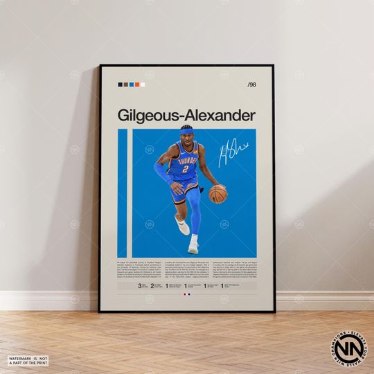 Discover Shai Gilgeous-Alexander Poster, Thunder Poster, Sports Poster, Mid Century, Basketball Gift, Sports Bedroom Posters