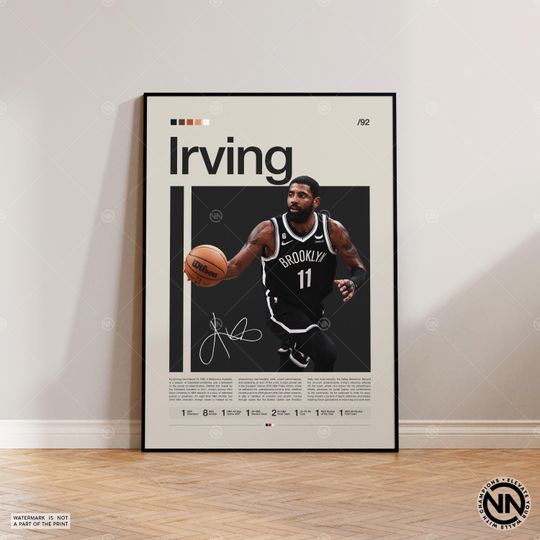 Kyrie Irving Poster, Brooklyn Nets Poster, Sports Poster, Mid Century Modern, Basketball Gift, Sports Bedroom Posters