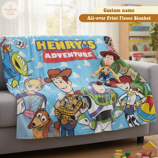Discover Personalized Disney Toy Story Blanket, Custom Name Disney Blanket, Woody Buzz Lightyear Jessie Toy Story Blanket, Gift for Boy or Girl