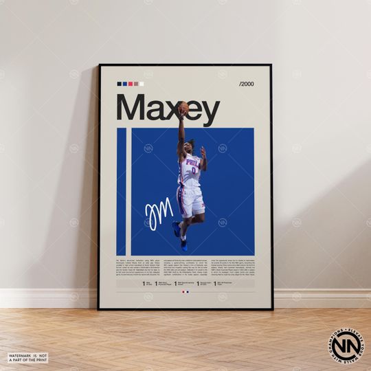 Discover Tyrese Maxey Poster, Philadelphia 76ers, Sports Poster, Mid Century Modern, Basketball Gift, Sports Bedroom Posters