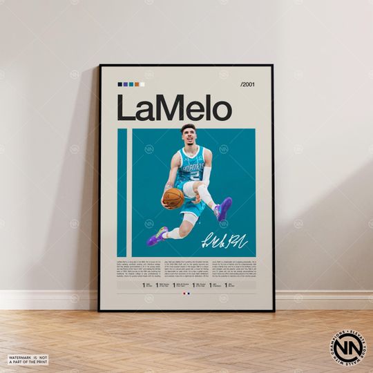 Discover LaMelo Ball Poster, Charlotte Hornets, Sports Poster, Mid Century Modern, Basketball Gift, Sports Bedroom Posters