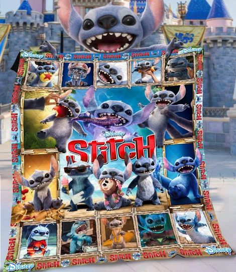 Discover Stitch Movie Quilt, Lilo And Stitch Modern Quilt, Housewarming Gift, Disney Stitch Printed Quilt, Bedroom Decor, Stitch Fans Gifts