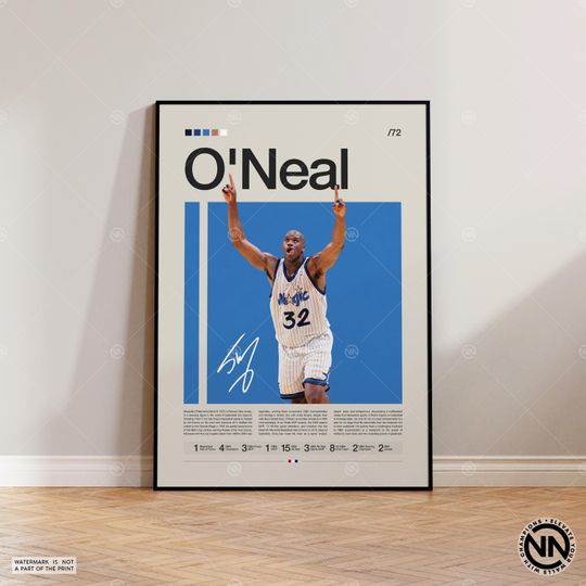 Discover Shaquille O'Neal Poster, Orlando Magic, Sports Poster, Mid Century Modern,  Basketball Gift, Sports Bedroom Posters
