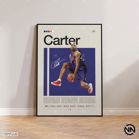 Discover Vince Carter Poster, Toronto Raptors Print, Sports Poster, Mid Century Modern, Basketball Gift, Sports Bedroom Posters