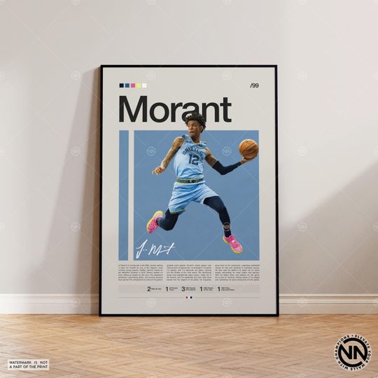 Discover Ja Morant Poster, Memphis Grizzlies Poster, Sports Poster, Mid Century Modern, Basketball Gift, Sports Bedroom Posters