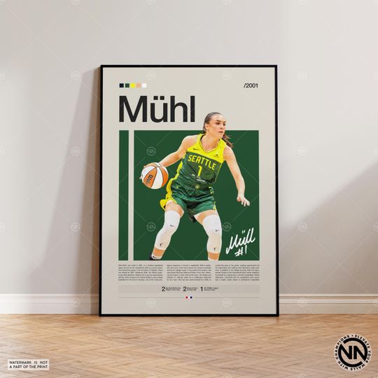 Discover Nika Muhl Poster, Seattle Storm, Sports Poster, Mid Century Modern, Basketball Gift, Sports Bedroom Posters