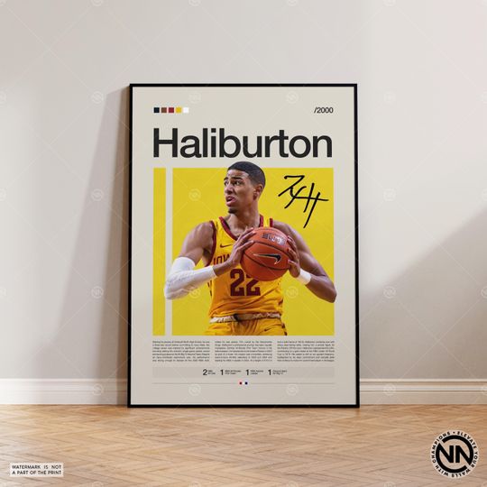 Discover Tyrese Haliburton Poster, Indiana Pacers, NBA Poster, Sports Poster, Mid Century Modern, NBA Fans, Basketball Gift, Sports Bedroom Posters