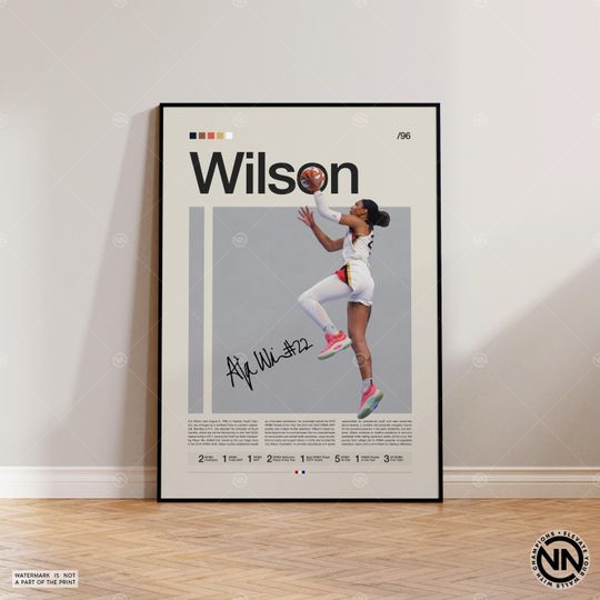 Discover A'ja Wilson Poster, Las Vegas Aces, WNBA Poster, Sports Poster, Mid Century Modern, WNBA Fans, Basketball Gift, Sports Bedroom Posters