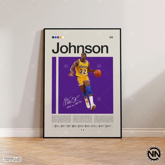 Discover Magic Johnson Poster, LA Lakers Poster, NBA Poster, Sports Poster, Mid Century Modern, NBA Fans, Basketball Gift, Sports Bedroom Posters