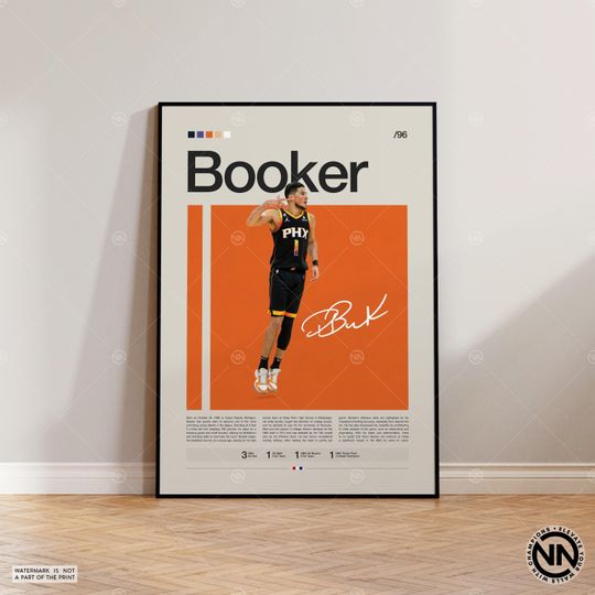 Discover Devin Booker Poster, Phoenix Suns Poster, NBA Poster, Sports Poster, Mid Century Modern, NBA Fans, Basketball Gift, Sports Bedroom Posters