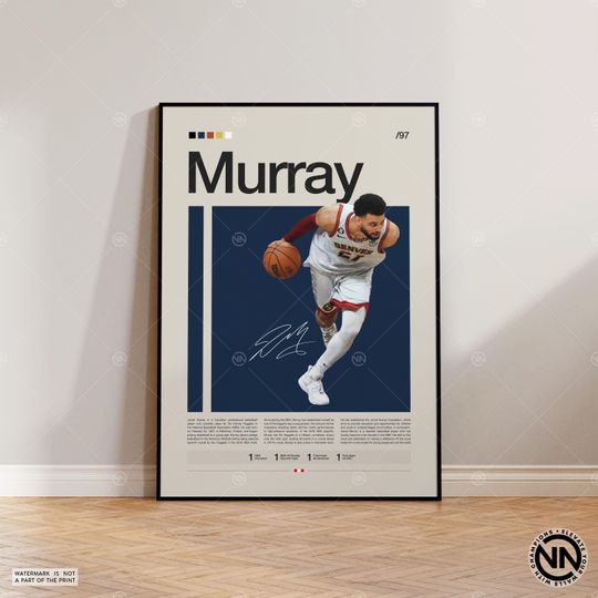 Discover Jamal Murray Poster, Denver Nuggets Print, NBA Poster, Sports Poster, Mid Century Modern, NBA Fans, Basketball Gift, Sports Bedroom Posters