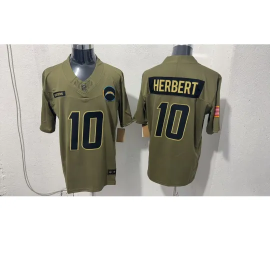 Discover Chargerss Men's #10 Justin Herbert Olive 2025 Salute to Service Jersey