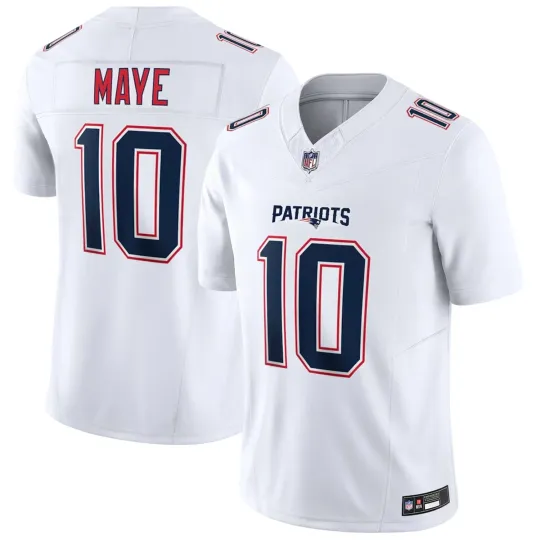 Discover Patriotss Men's #10 Drake Maye Tundra White Game Jersey