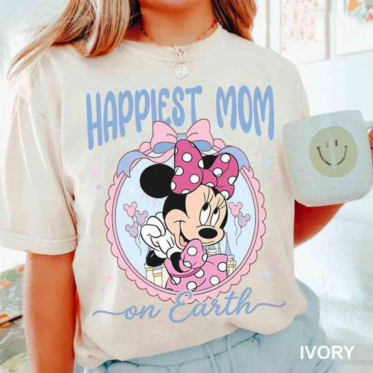 Discover Coquette Bow Disney Castle Minnie Mouse Happiest Mom On Earth Shirt, Disney Mama Tee, Mother's Day Gift For Mom, Disneyland Trip Outfit