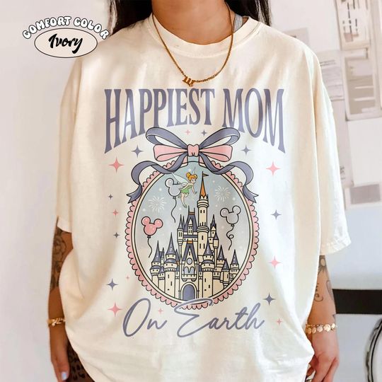 Discover Disney Castle Coquette Bow T-Shirt, Happiest Mom On Earth Tee, Disney Mama Shirt, Mothers Day Gift, Disneyland Family Trip Outfit
