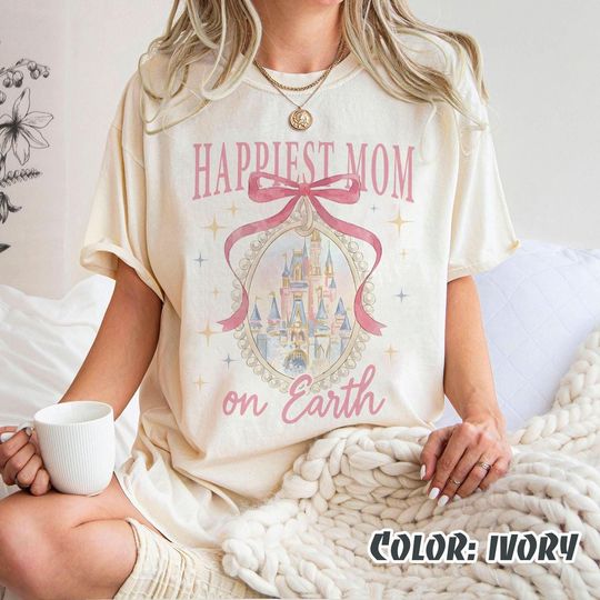 Discover Happiest Mom On Earth Shirt Disney Castle Tee, Coquette Bow Mom T-Shirt, Disney Family Trip Matching Outfit, Mother's Day Gift Idea For Mom