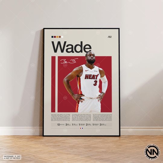 Discover Dwayne Wade Poster, Miami Heat Poster, Sports Poster, Mid Century Modern, Basketball Gift, Sports Bedroom Posters