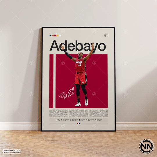 Discover Bam Adebayo Poster, Miami Heat Poster, Sports Poster, Mid Century Modern, Basketball Gift, Sports Bedroom Posters