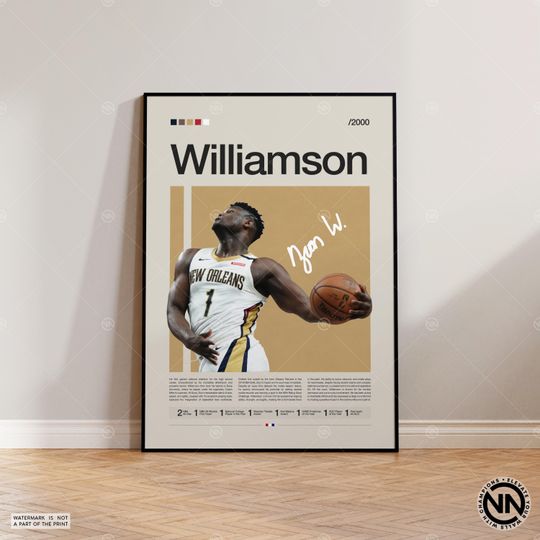 Discover Zion Williamson Poster, New Orleans Poster, Sports Poster, Mid Century Modern, Basketball Gift, Sports Bedroom Posters