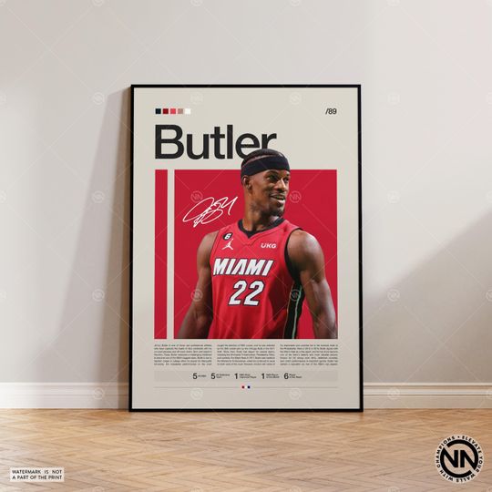 Discover Jimmy Butler Poster, Miami Heat Print, Sports Poster, Mid Century Modern, Basketball Gift, Sports Bedroom Posters