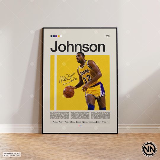Discover Magic Johnson Poster, LA Lakers Poster, Sports Poster, Mid Century Modern, Basketball Gift, Sports Bedroom Posters