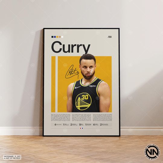 Steph Curry Poster, Golden State Warriors, Sports Poster, Mid Century Modern, Basketball Gift, Sports Bedroom Posters