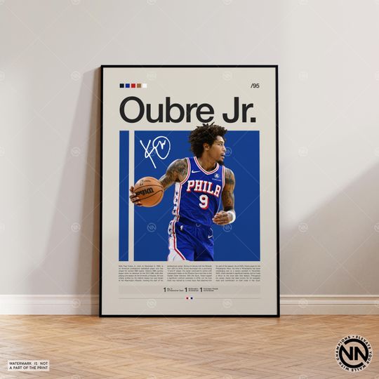 Discover Kelly Oubre Jr. Poster, Philadelphia 76ers, Sports Poster, Mid Century Modern, Basketball Gift, Sports Bedroom Posters