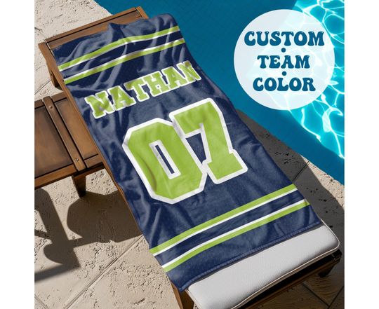 Discover Personalized Sports Team Beach Towel: Retro Style, Custom Name