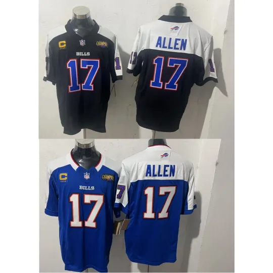 #17 Josh Allen Billss Game Jersey 2024 A.F.C East Champions Patch & Captain C Patch