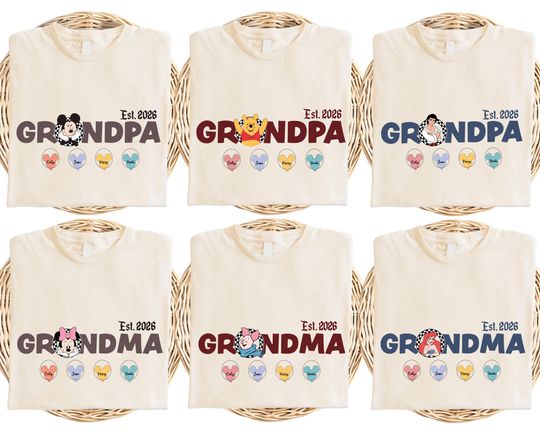 Discover Disney Grandma Grandpa Shirt, Custom Grandparents Est T-Shirt, Matching Disney Family Trip Tee with Kid Names Tee, Mom Dad Sweatshirt