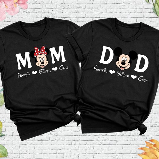 Discover Disney Family Trip Kids Names Tee Minnie Mickey Shirt, Custom Disneyland Vacation Shirt, Disney Couples Shirt, Disney Mom Dad Matching Shirt