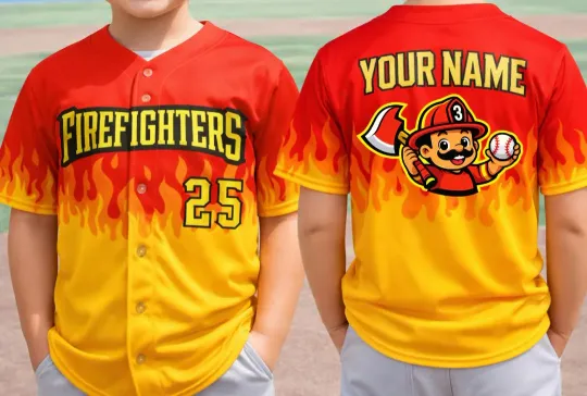 Discover Custom Name Firefighters Banana Ball Jersey Shirt Full Size S-5XL AB211