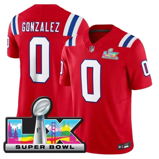 Discover Patriots Men's Christian Gonzalez Super Bowl LX Patch Carbon Fashion Game Jersey