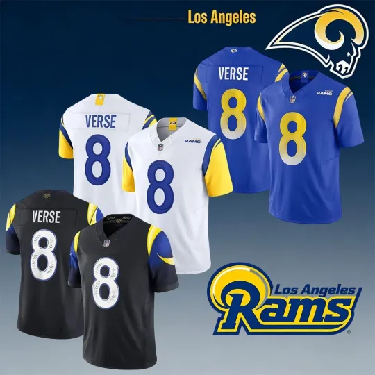 Discover NWT Men's Rams #8 Jared Verse Limited Game Player All Stitched Jersey All Size