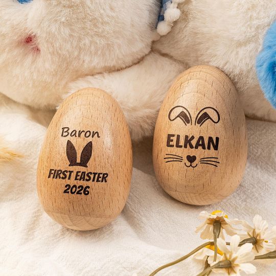 Personalized Engraved Easter Egg, Wooden Easter Egg Shakers, Easter Basket Decorations, Easter Egg Name Tags