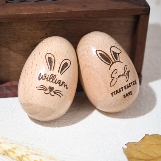 Discover Personalized Musical Easter Egg Shakers, Engraved Wooden Egg Shaker for Kids, Kids Musical Instrument, Easter Gifts, Baby First Easter