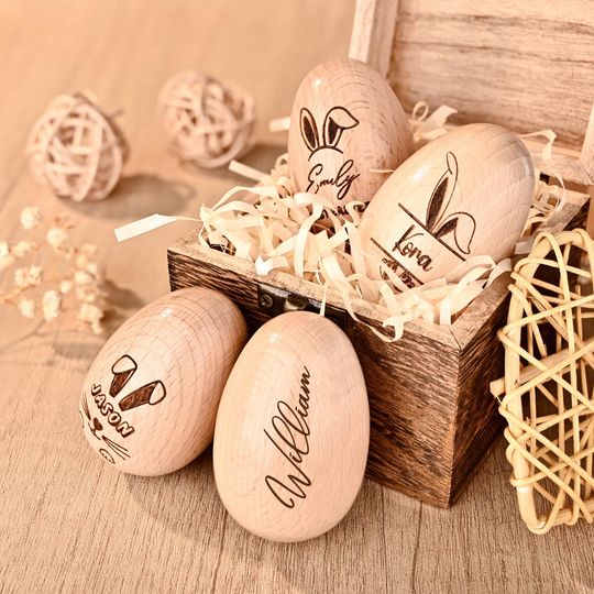 Discover Engraved Wooden Easter Egg with Name, Musical Easter Egg Shaker for Kids, Baby First Easter Gift, Easter Decor, Easter Presents for Toddler