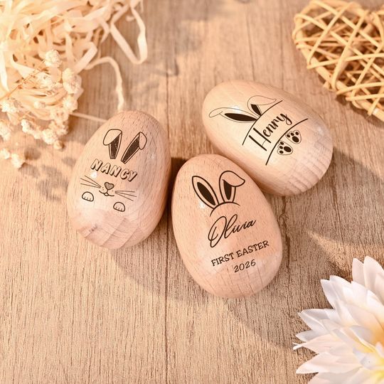 Personalized Wooden Musical Easter Egg Shaker, Musical Instrument for Kids, 1st Easter Gifts, Baby Easter Rattle Toy, Easter Spring Decor