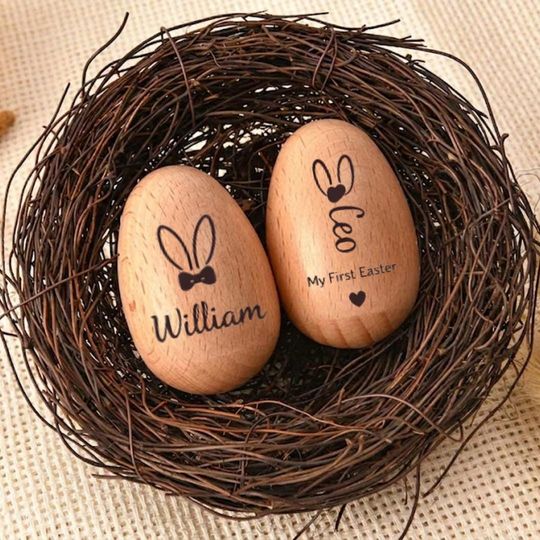 PERSONALIZED Wooden Easter Egg Shakers, Engraved Baby Egg, Easter Kids, Custom Wood Egg, My 1st Easter, Sensory Egg Wood, Easter Gifts