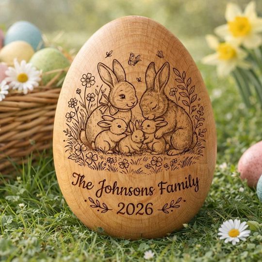 Discover Personalized Wooden Easter Egg Custom Family Name Engraved Wood Egg Decor 2026 Easter Basket Stuffer Gift New Baby First Easter Keepsake