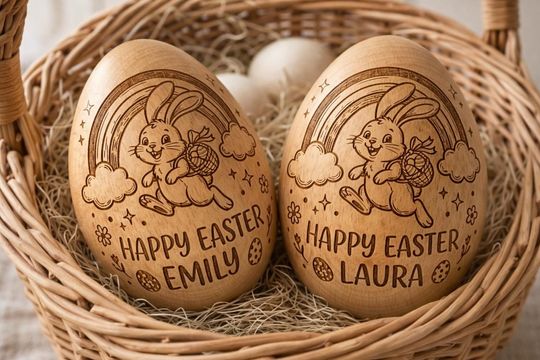 Personalized Wood Easter Egg Custom Engraved Wooden Easter Egg For Kids Easter Basket Stuffer For Toddler Baby First Easter Gift