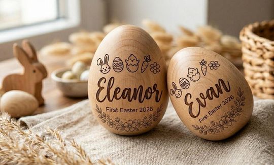 Personalized Wooden Easter Egg For Baby First Easter Gift 2026 Custom Engraved Name Wood Egg Toddler Keepsake Basket Stuffer Nursery Decor